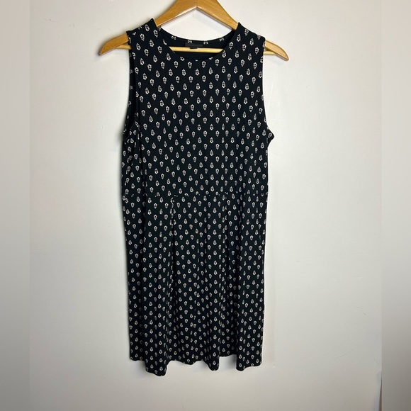 J.Jill  Wearever Collection M Black-White Sleeveless Midi Dress Stretch Printed - Picture 1 of 10